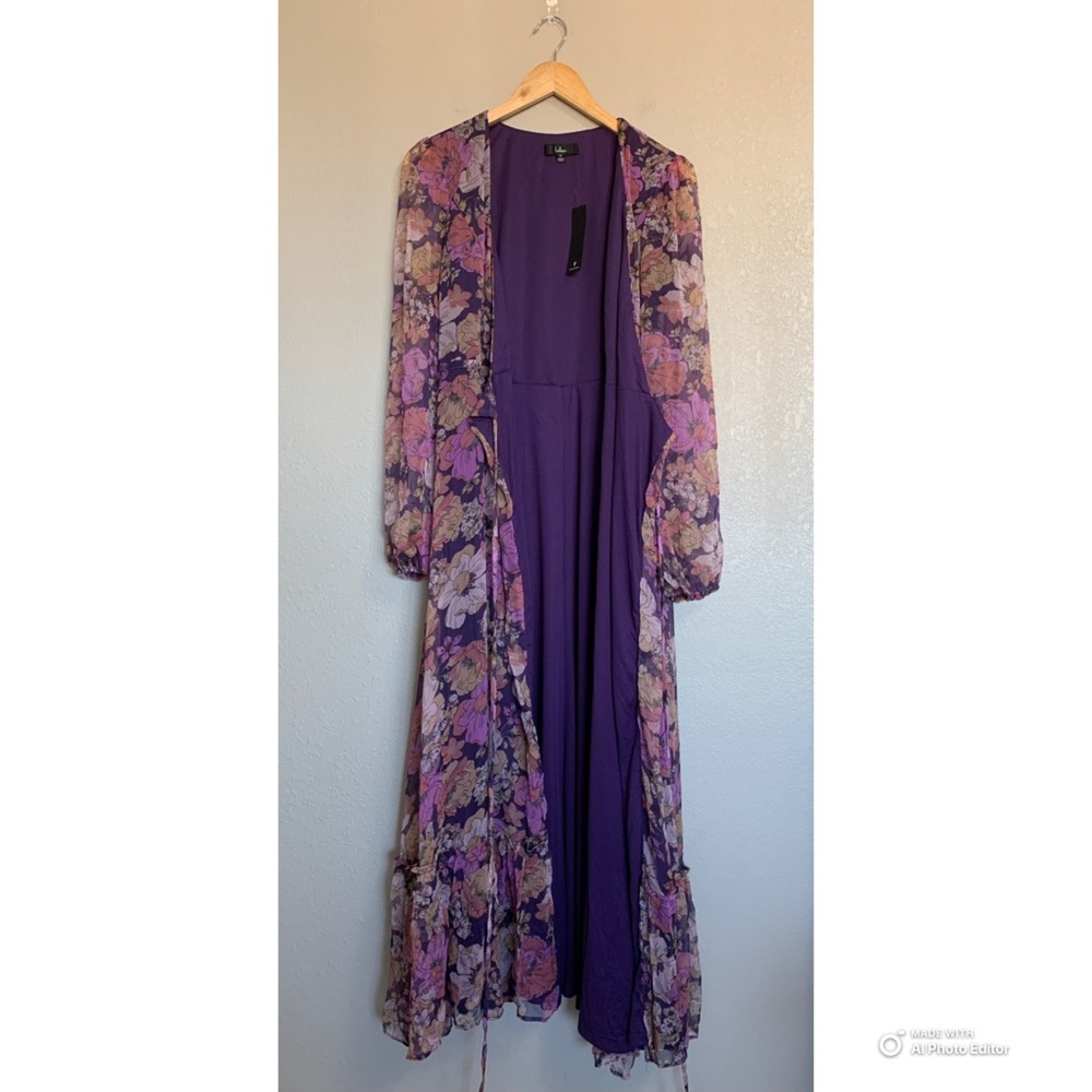 Lulus XL Feeling Sweet Purple Floral Print Long Sleeve Wrap Maxi Dress NWT - Picture 9 of 16